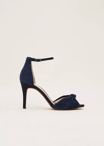 Phase Eight Navy Suede Open Toe Heels Navy USA | 9107384-AV